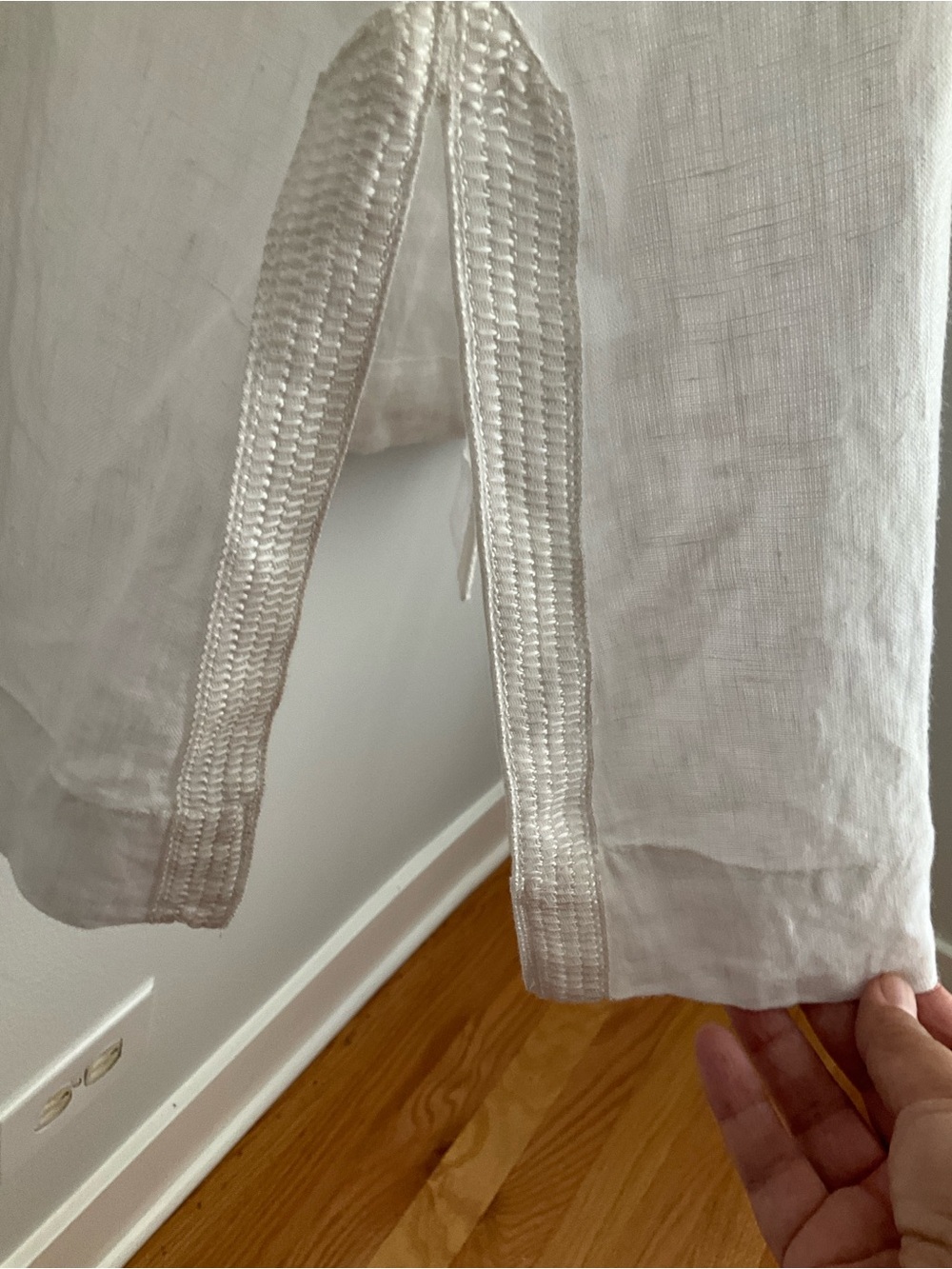 Soft Surroundings White 100% Linen Tunic with Colorful Pom Accents - Picture 8 of 14